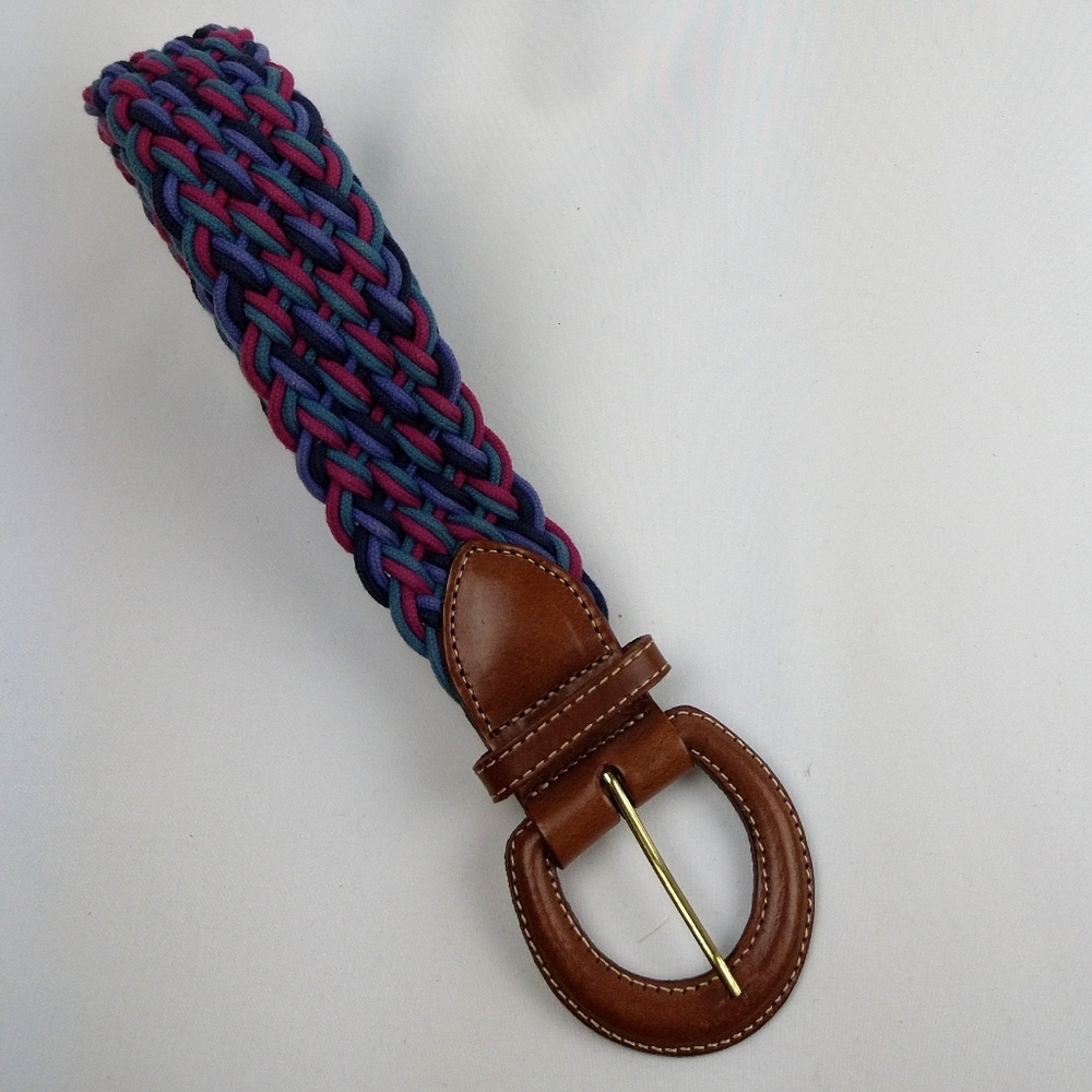Vintage 90s Multicolor Leather LL Bean Woven Belt
